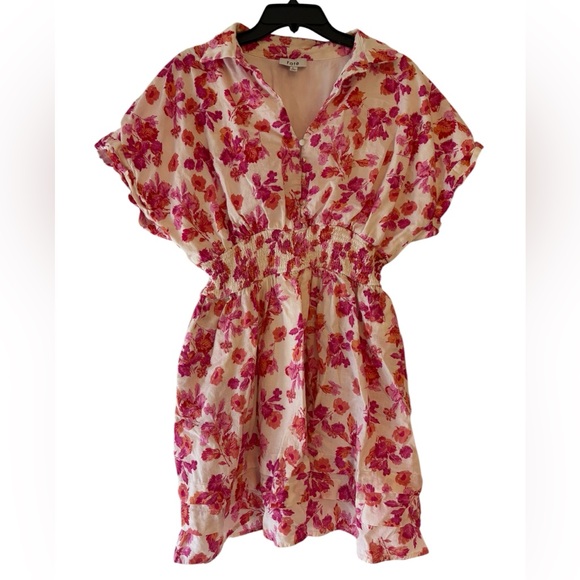 Fate Dresses & Skirts - Fate Floral Mini Dress Size L Pink Orange Smocked Waist Boho Cottagecore